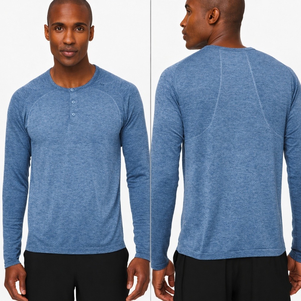 Lululemon Athletica Mens Metal Vent Tech Long Sleeve Henley 2.0 Shirt Bue SZ XXL